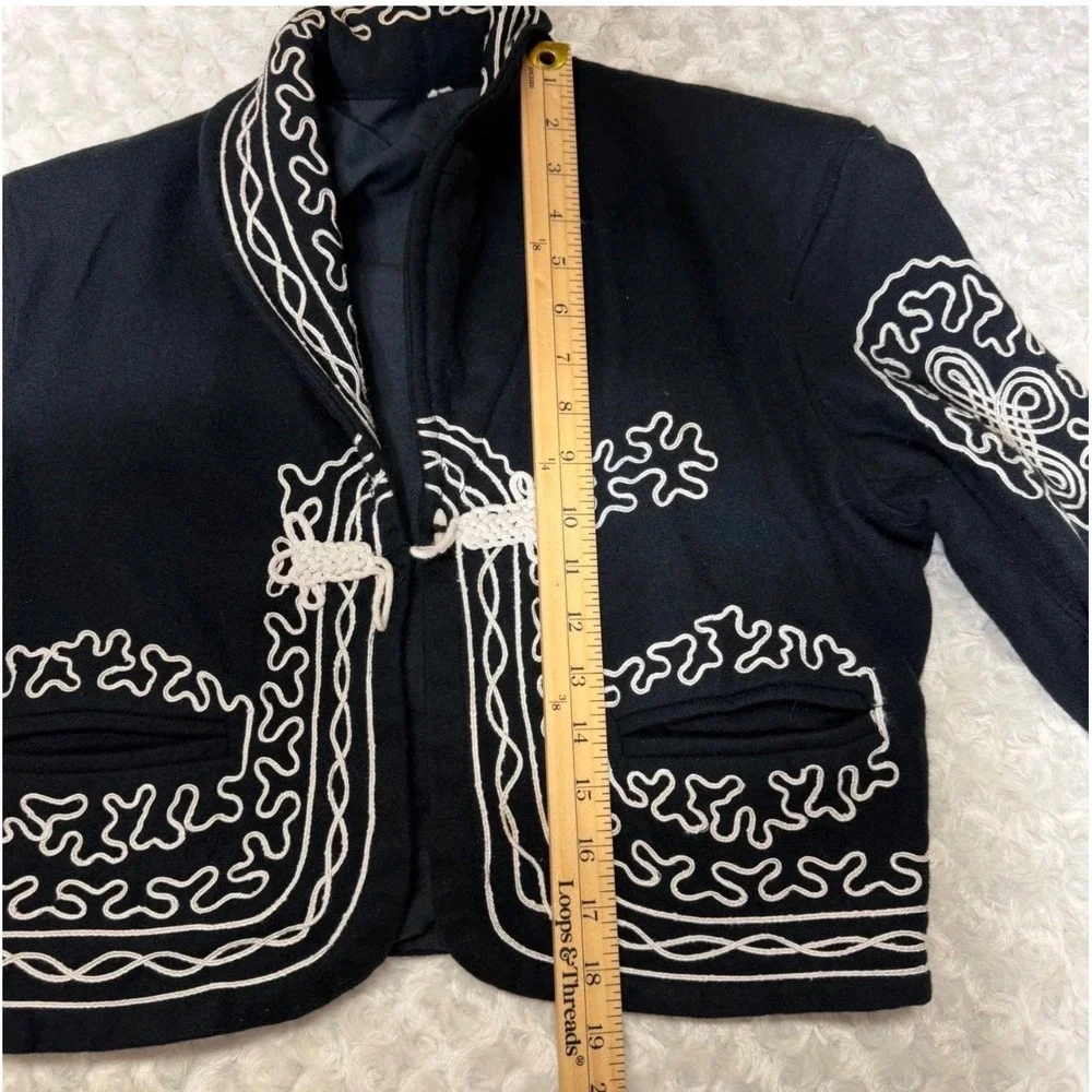 Vintage Black White Soutache Embroidered Bolero Jacket and Vest Set Mens Small